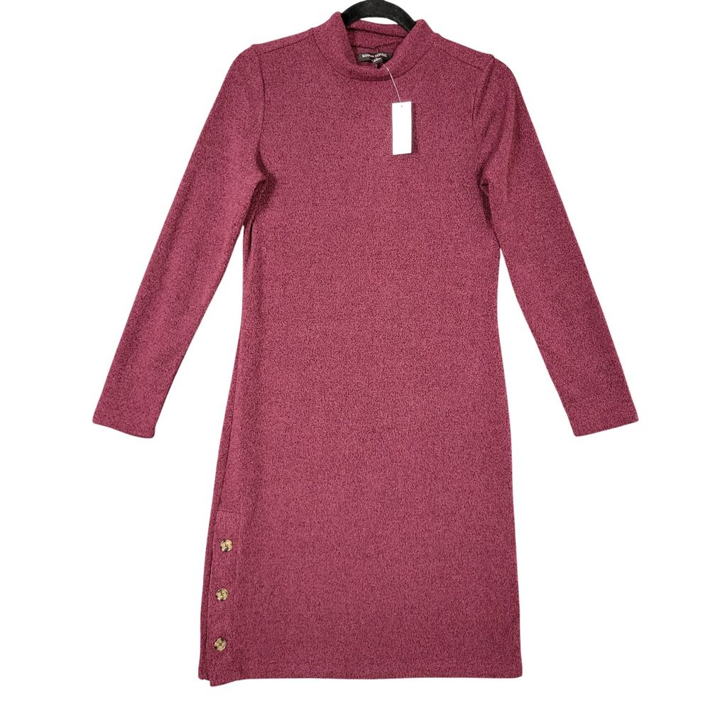 NWT BANANA REPUBLIC Wine Red Mock Neck Button Hem Sweater Dress SIZE SMALL